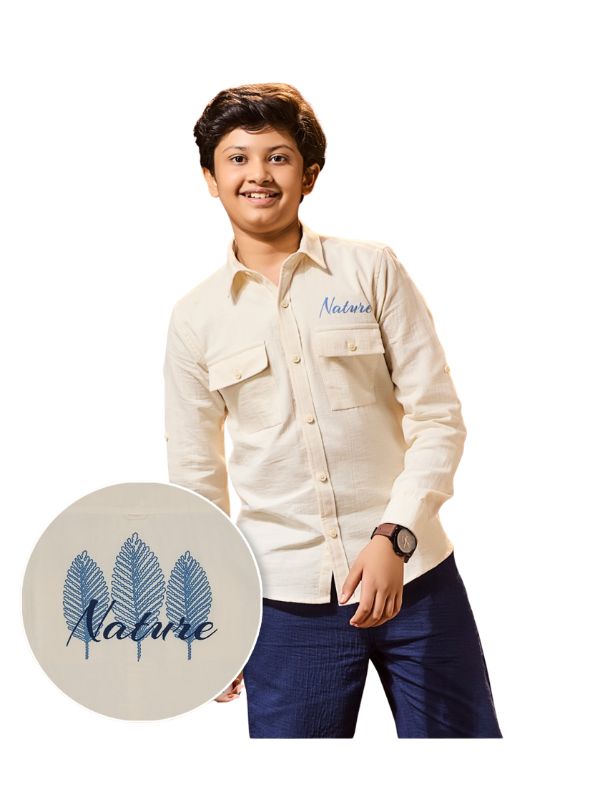 Boys' Cream Nature Embroidered Utility Shirt