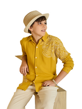 Boys' Mustard Yellow Shirt with Abstract White Embroidery