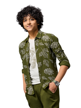 Boys' Rust Leaf Print Casual Shirt