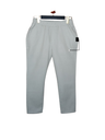 Boys' slate green/light khaki colored slim-fit casual trousers with an elastic waistband and side pockets, displayed on a hanger.