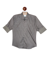 Boys' Cream Printed Mandarin Collar Jacket-Shirt