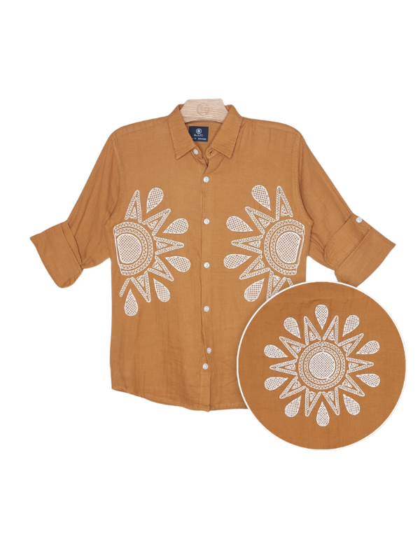 Boys' Dark Green Abstract Leaf Embroidered Shirt