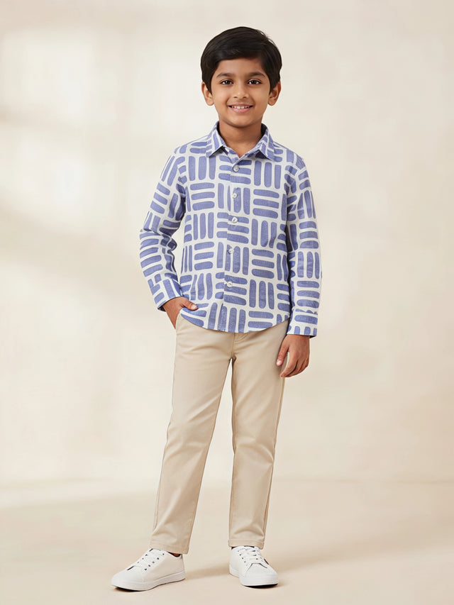 Boys purple abstract printed full sleeve casual shirt.