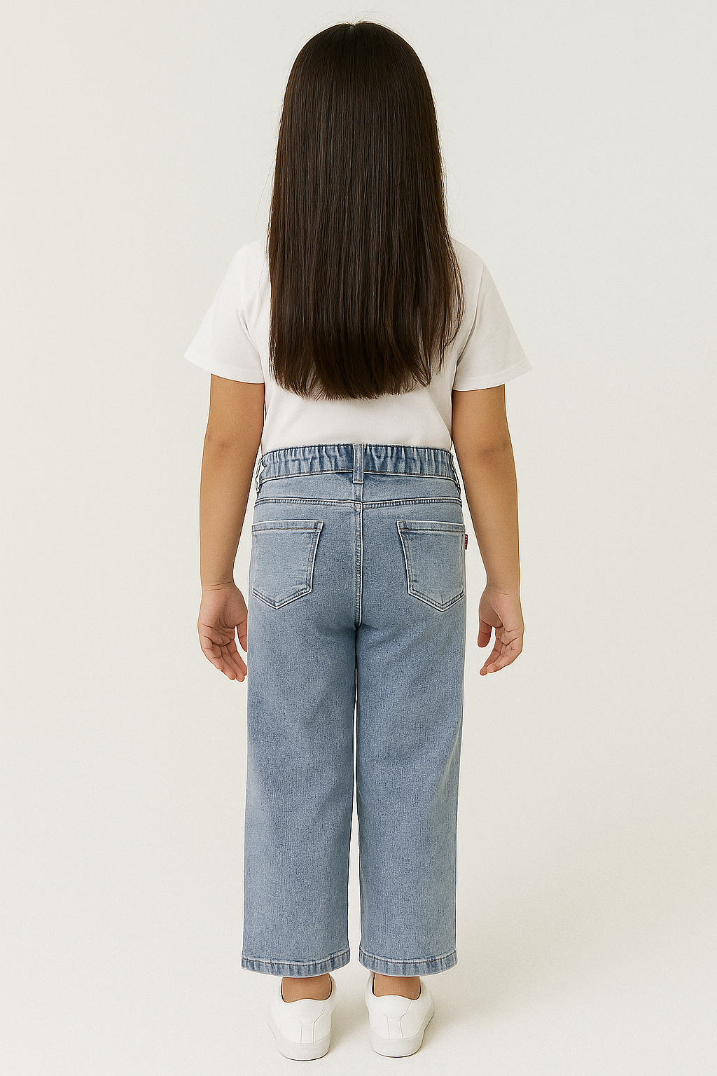 Girls' Light Wash Wide-Leg Floral Appliqué Jeans