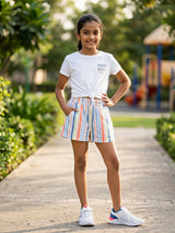 Girls' Orange Multi-Stripe Cotton Shorts