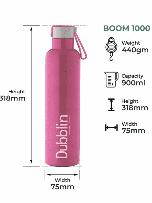 Dubblin Water Bottle Steel Boom1000 Ml Pink For Unisex