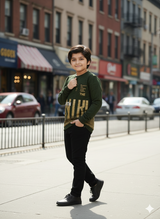Boys Casual Full Sleeves Printed Round Neck T-Shirt - Green