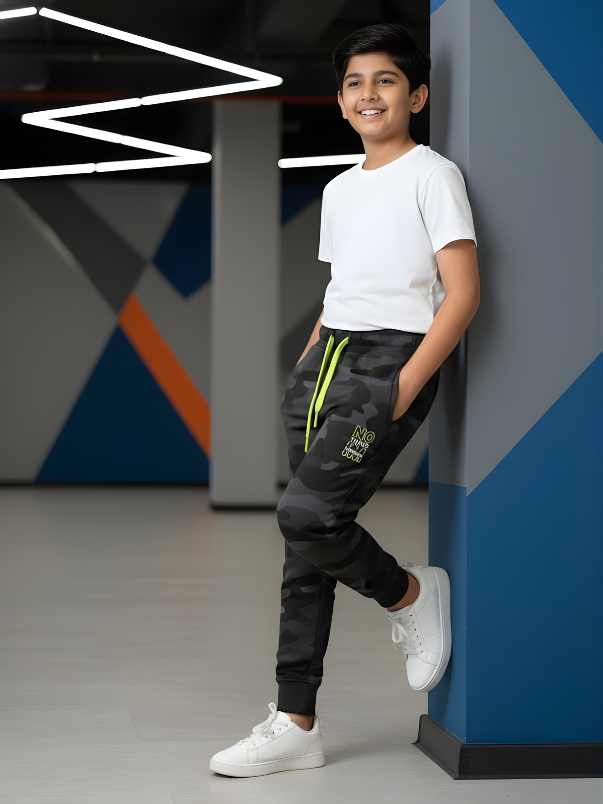 Boys' Dark Grey Camouflage Fleece Joggers.
