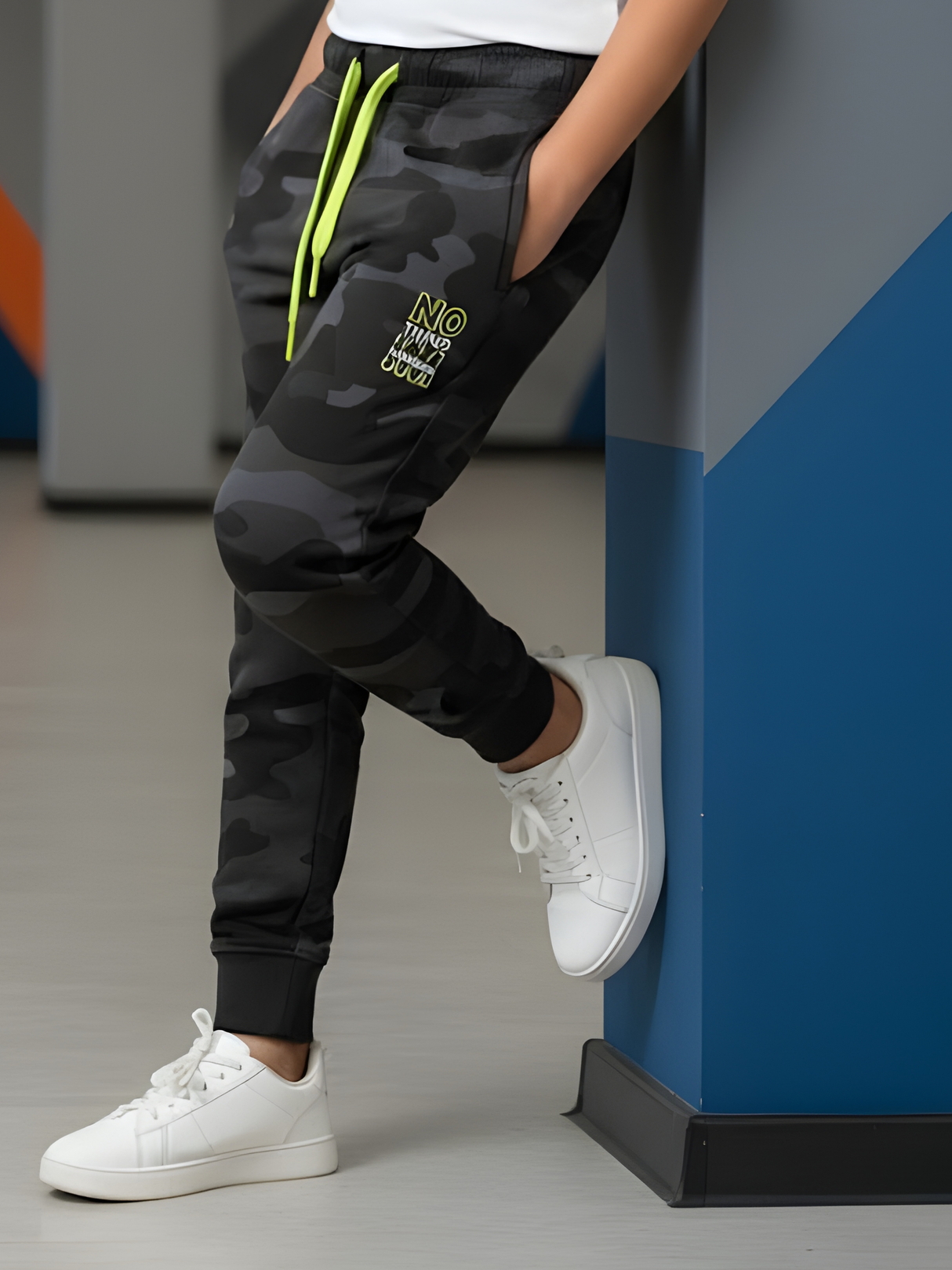 Boys' Dark Grey Camouflage Fleece Joggers.