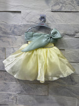 Girls’ Yellow Satin Skirt Set with Mint Green Bow Top – Special Occasion Outfit