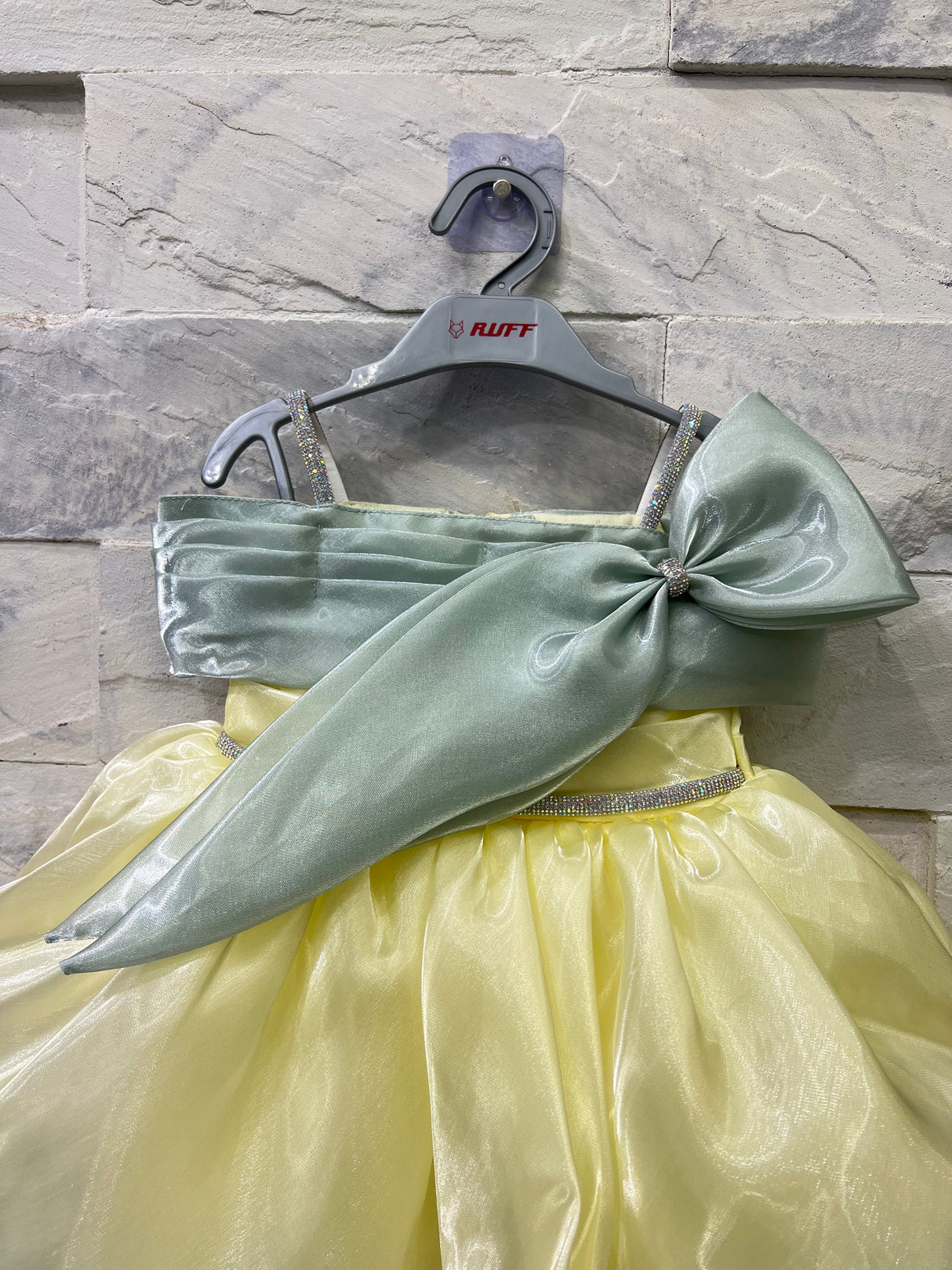 Girls’ Yellow Satin Skirt Set with Mint Green Bow Top – Special Occasion Outfit