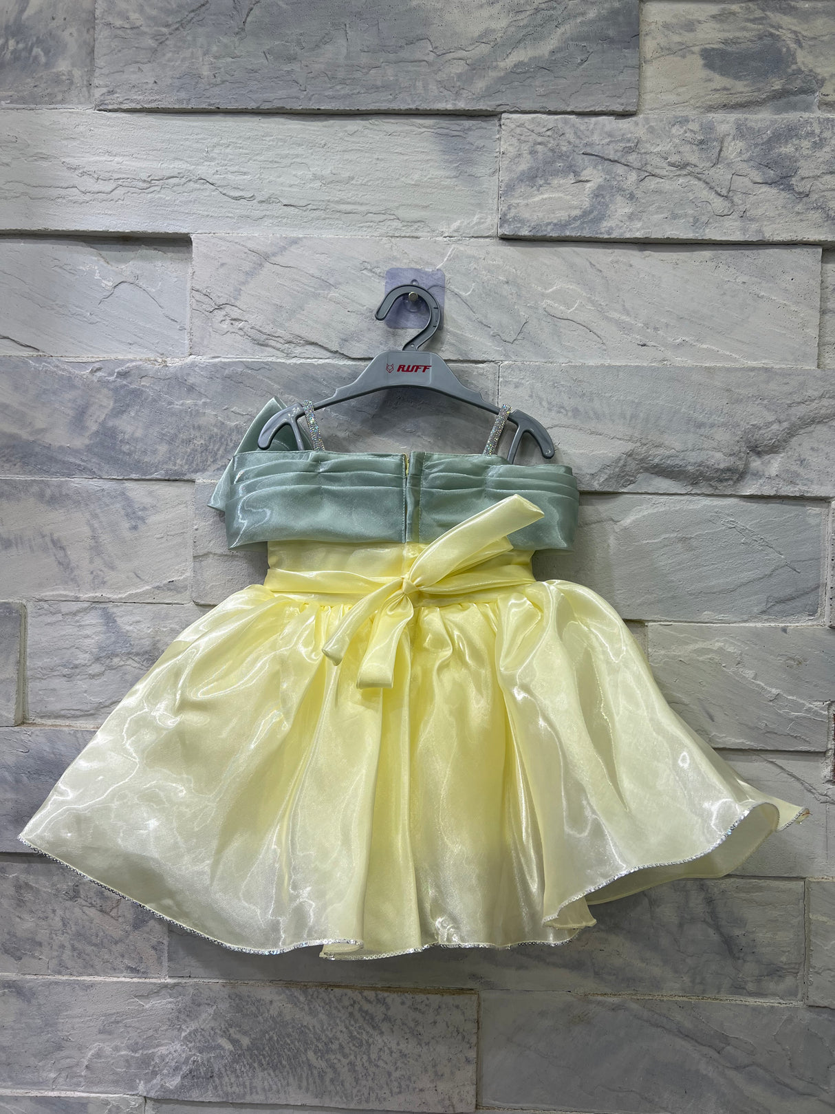 Girls’ Yellow Satin Skirt Set with Mint Green Bow Top – Special Occasion Outfit