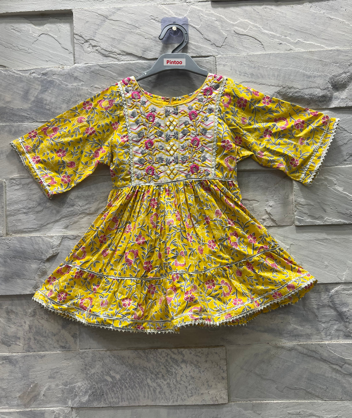Girls' Yellow Floral Ethnic Set with Sharara & Dupatta