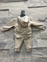 Baby Bear Hoodie Tracksuit Set – "I See U" Beige Outfit for Boys