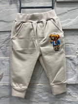Baby Bear Hoodie Tracksuit Set – "I See U" Beige Outfit for Boys