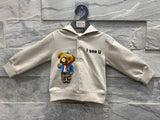 Baby Bear Hoodie Tracksuit Set – "I See U" Beige Outfit for Boys