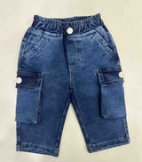 Kids Denim Cargo Jogger Pants - Light Blue