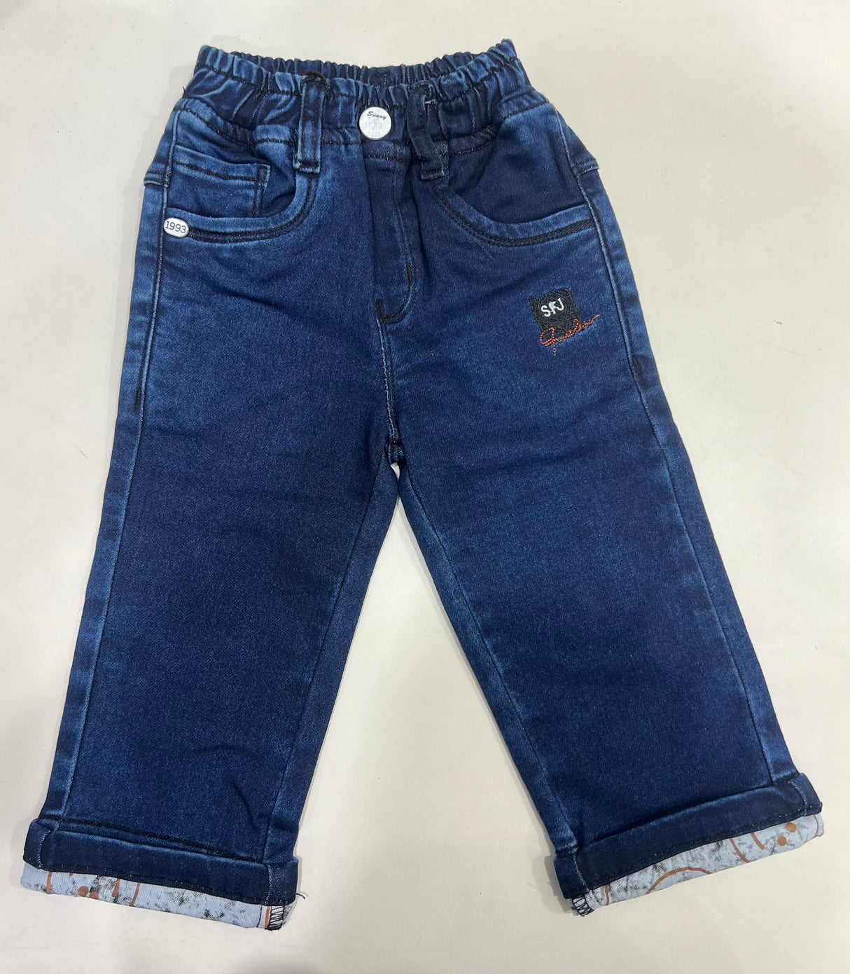 Boys' Stretchable Blue Denim Jeans – Cuffed Slim Fit Jeans
