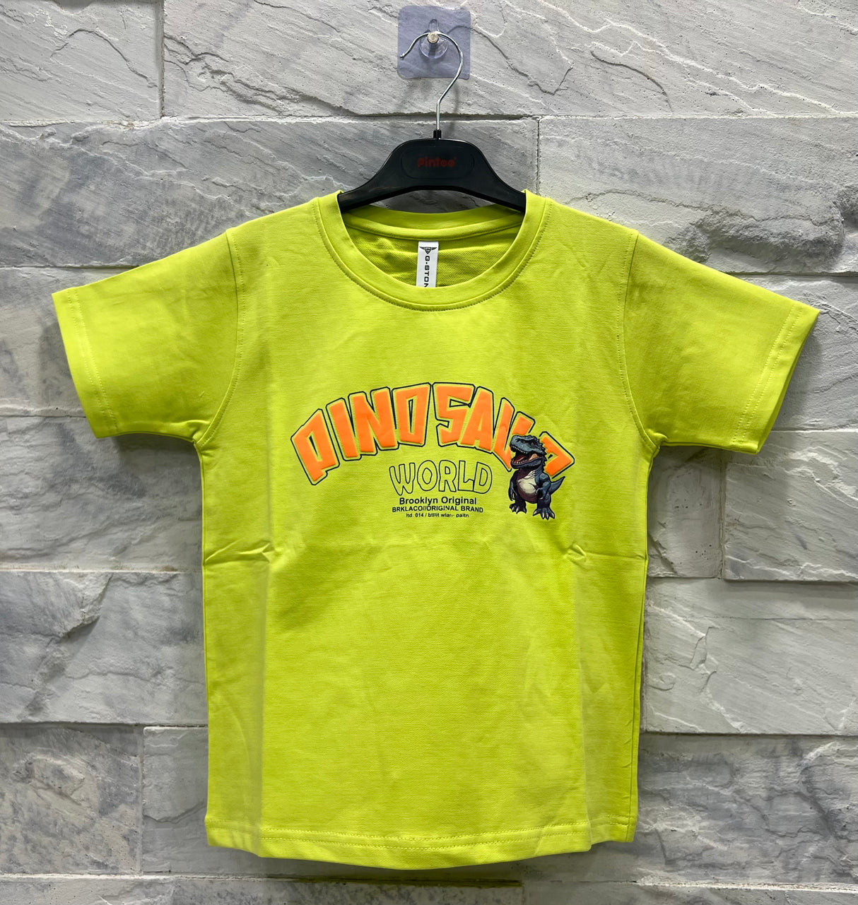 Kids' Dinosaur World Graphic T-shirt – Neon Green with Dino Print