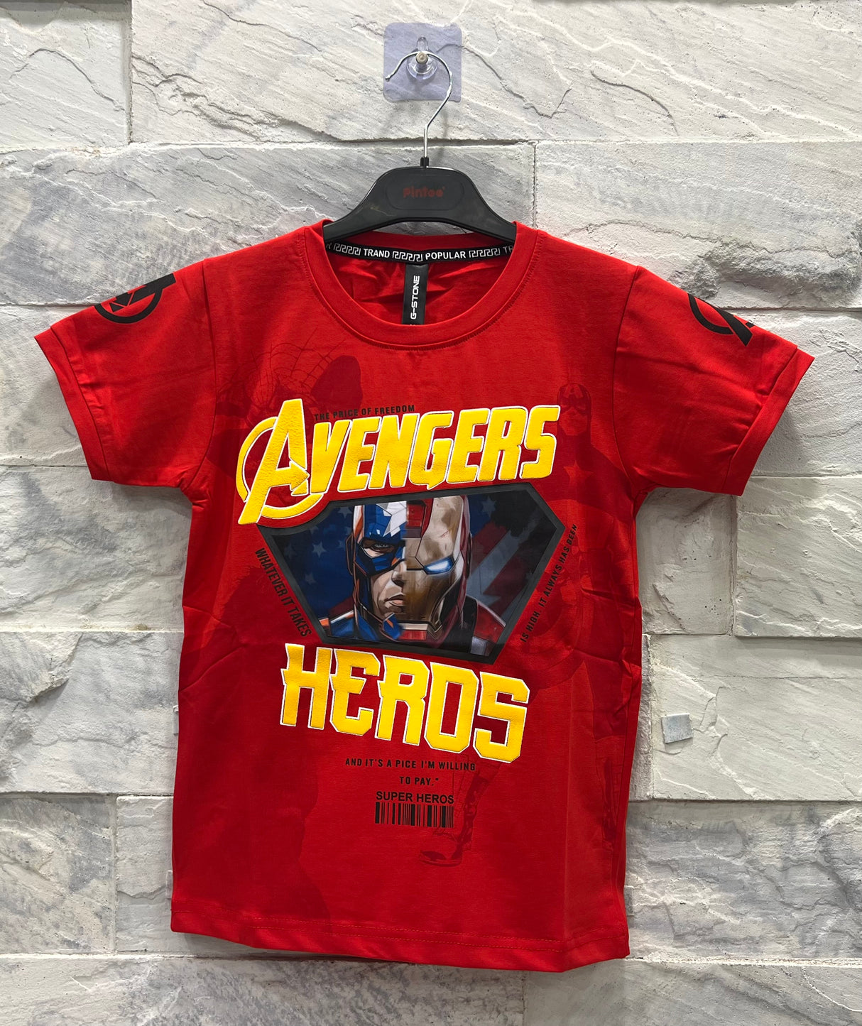 Kids’ Avengers Graphic T-shirt – Red with Captain America Print