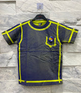 Boys Graphic T-shirt with Smile Face Pocket & Neon Accents – Casual Streetwear for Kids