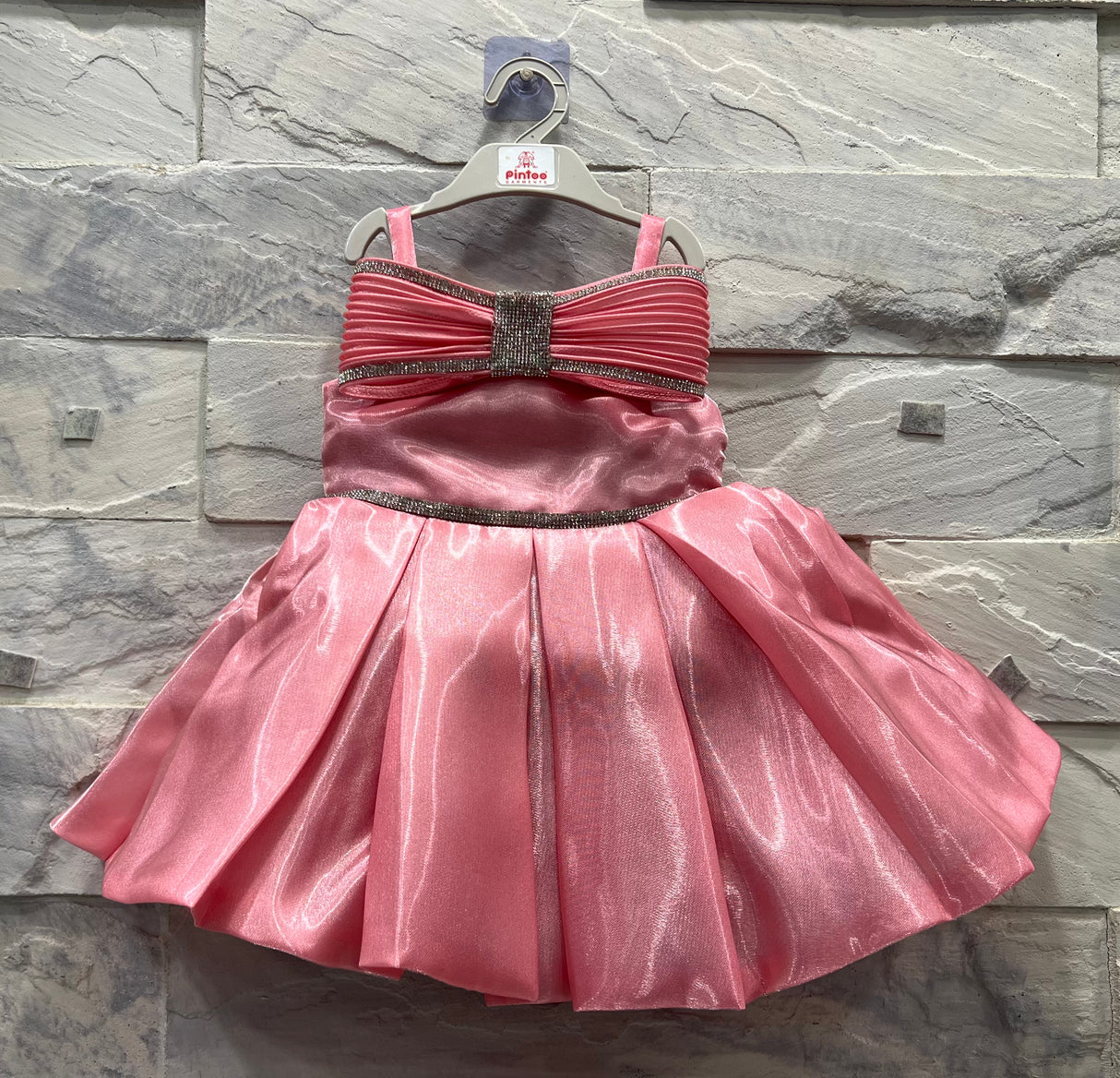 Girls' Peach Satin Party Dress with Bow – Sleeveless Formal Frock