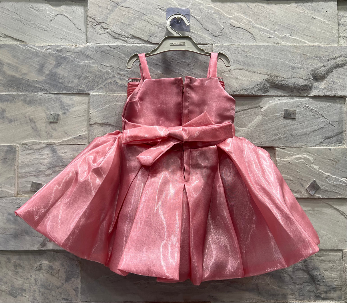 Girls' Peach Satin Party Dress with Bow – Sleeveless Formal Frock