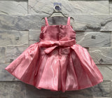 Girls' Peach Satin Party Dress with Bow – Sleeveless Formal Frock