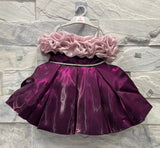 Girls' Premium Party Dress – Off-Shoulder Ruffle Bodice with Shiny Pleated Skirt ( Maroon )