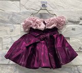 Girls' Premium Party Dress – Off-Shoulder Ruffle Bodice with Shiny Pleated Skirt ( Maroon )