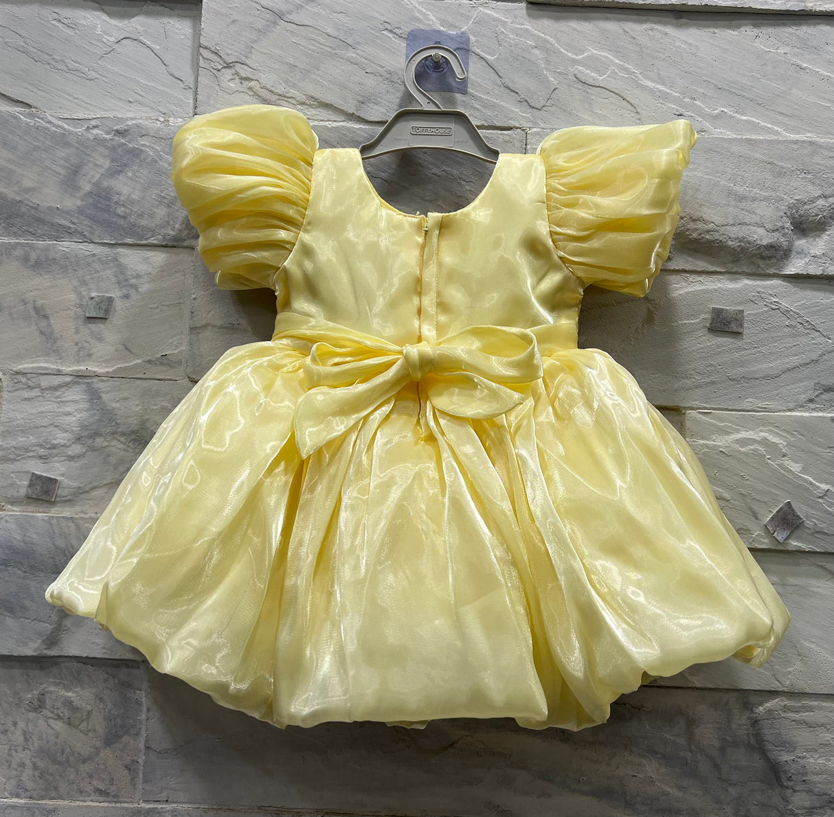 Girls’ Elegant Puff Sleeve Yellow Party Dress with Sequin Floral Embroidery