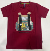 "Kids maroon Graphic T-Shirt with Backpack Print