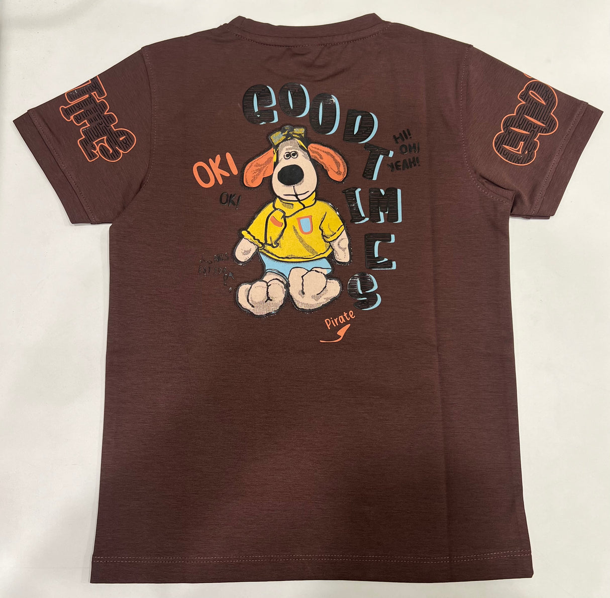 Kids Brown "Good Times" Cartoon Bear printed T-Shirt