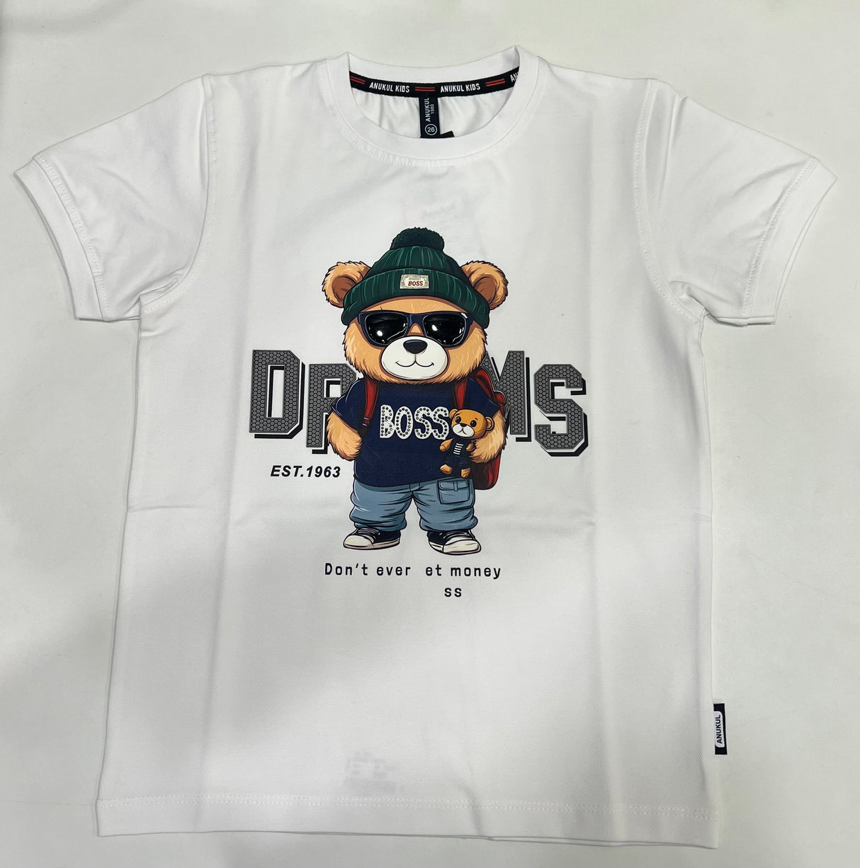 Kids White Cool Bear Graphic T-Shirt