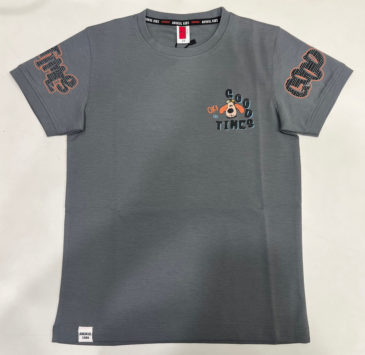 Kids Grey "Good Times" Cartoon Bear Printed T-Shirt