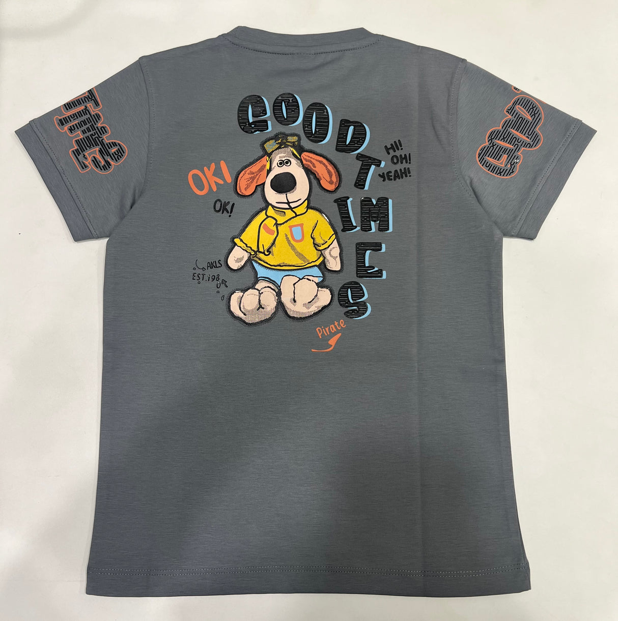 Kids Grey "Good Times" Cartoon Bear Printed T-Shirt