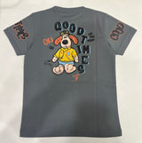 Kids Grey "Good Times" Cartoon Bear Printed T-Shirt