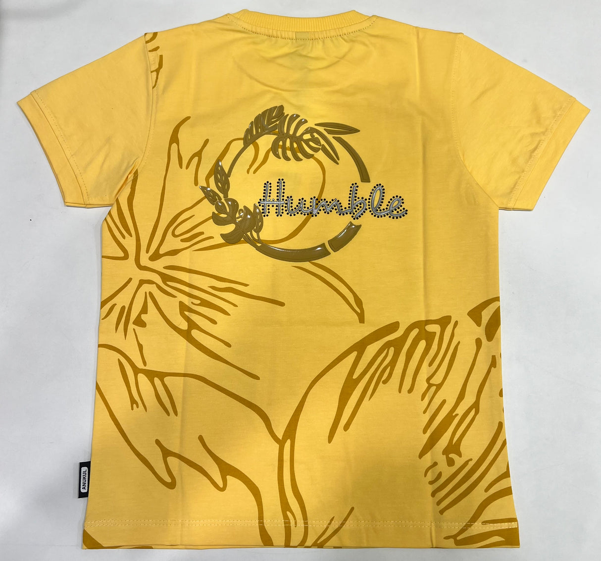 Kids Yellow Floral Graphic T-Shirt – "Be Humble" Design
