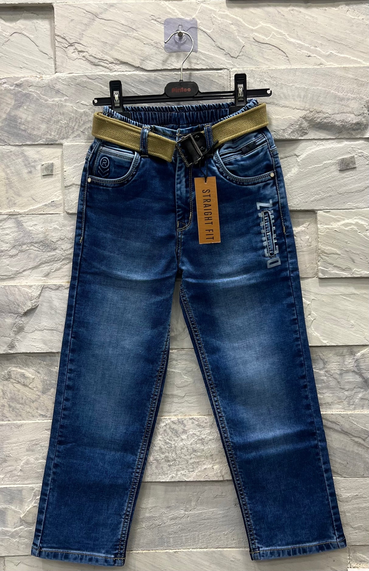 Boys’ Straight Fit Denim Jeans with Belt – Dark Blue