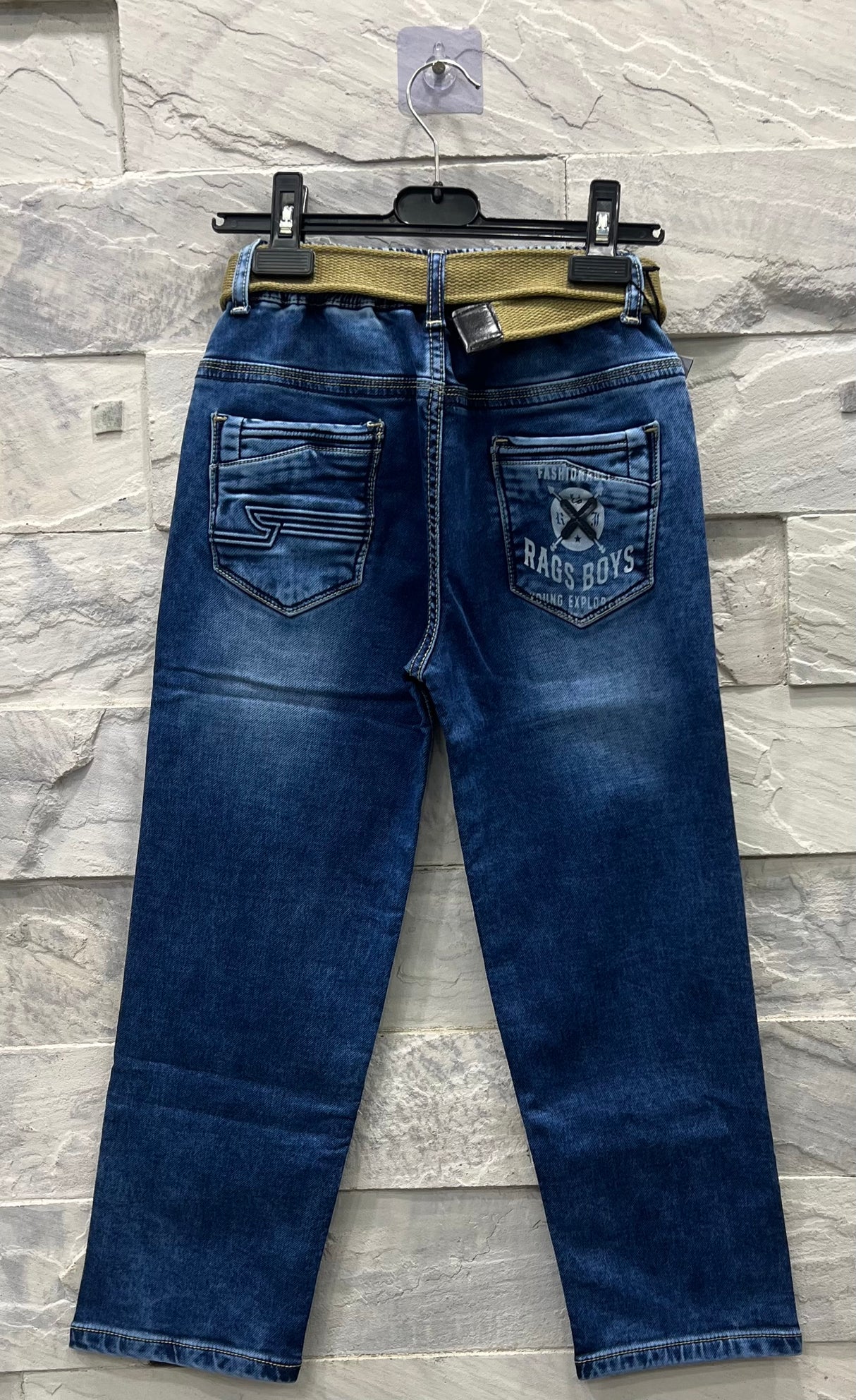 Boys’ Straight Fit Denim Jeans with Belt – Dark Blue
