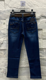 Boys' Dark Blue Denim Jeans with Brown Belt – Casual & Trendy Look