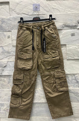 Boys' Multi-Pocket Cargo Pants – Khaki Straight Fit with Drawstring Waist