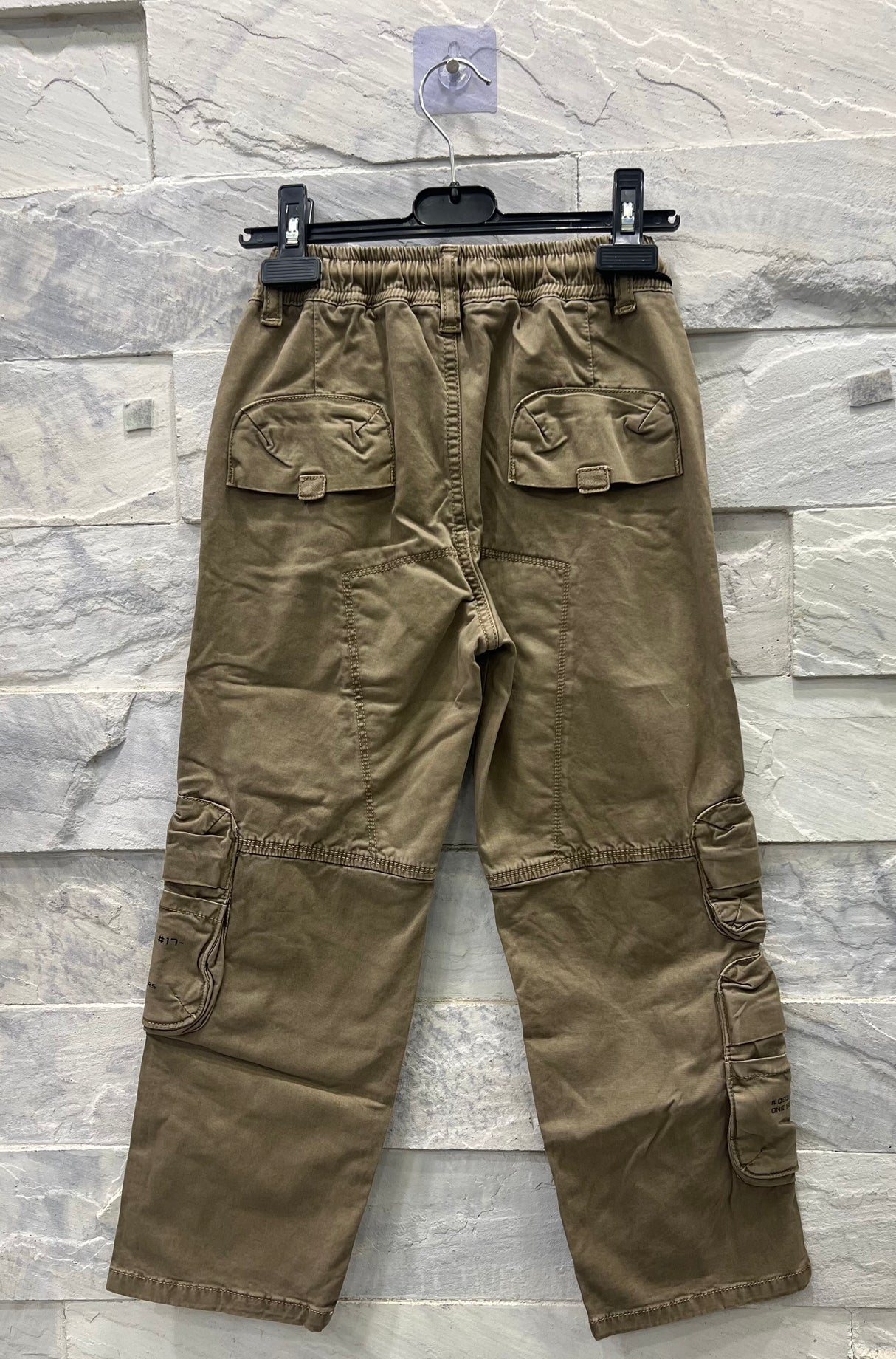 Boys' Multi-Pocket Cargo Pants – Khaki Straight Fit with Drawstring Waist