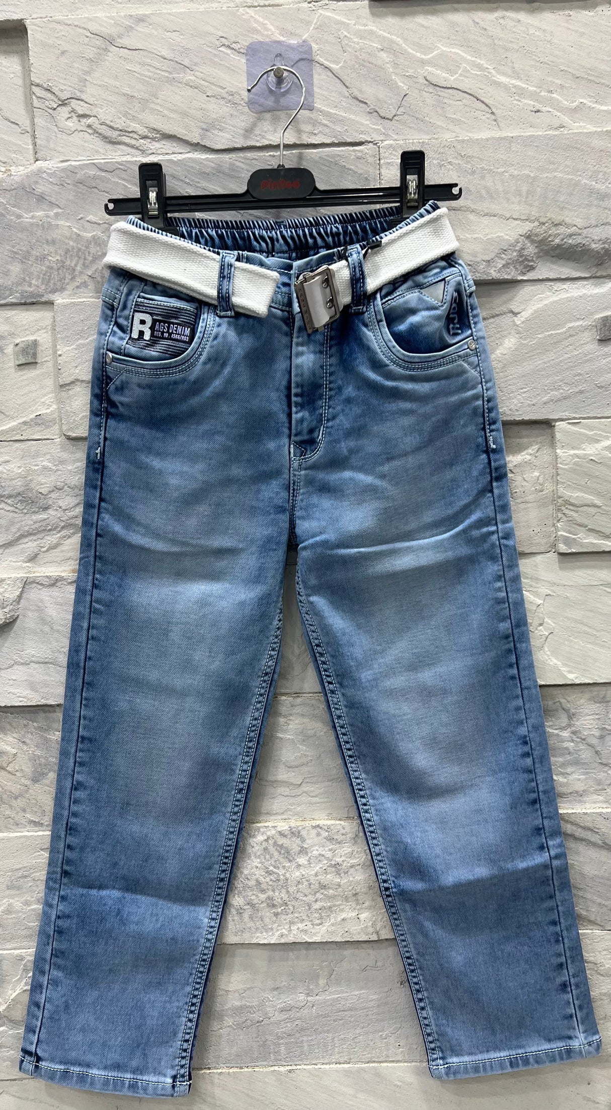 Boys Blue Denim Jeans – Straight Fit with White Belt