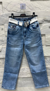 Boys Blue Denim Jeans – Straight Fit with White Belt