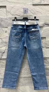 Boys Blue Denim Jeans – Straight Fit with White Belt