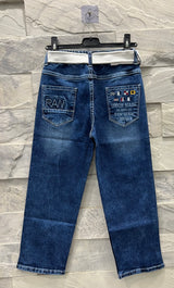 Boys' Blue Denim Jeans with White Belt – Adventure Print Straight Fit
