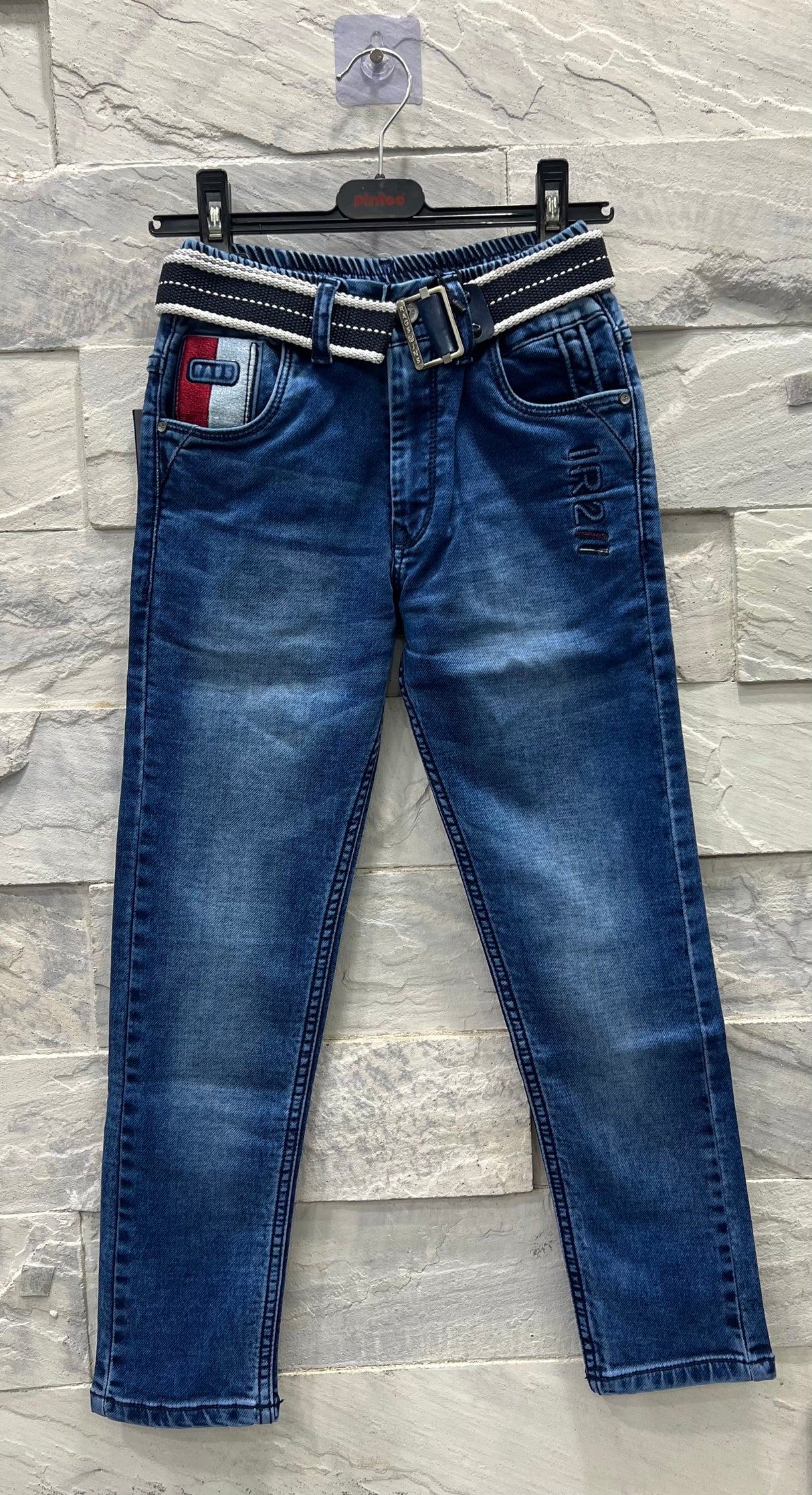 Boys' Dark Blue Denim Jeans with Belt – Stylish & Comfortable