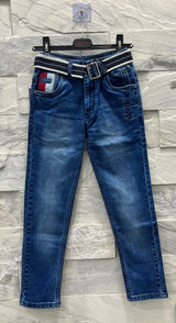 Boys' Dark Blue Denim Jeans with Belt – Stylish & Comfortable