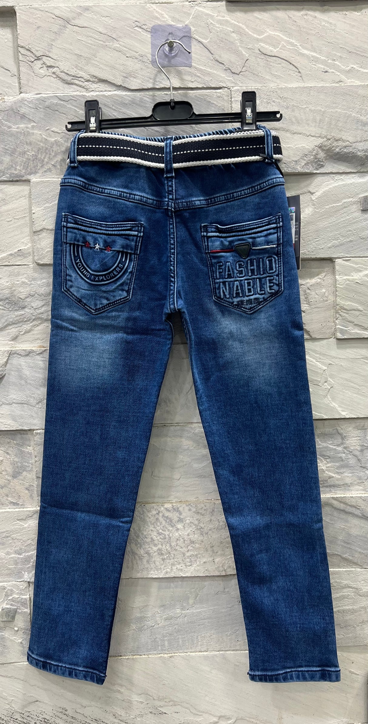 Boys' Dark Blue Denim Jeans with Belt – Stylish & Comfortable